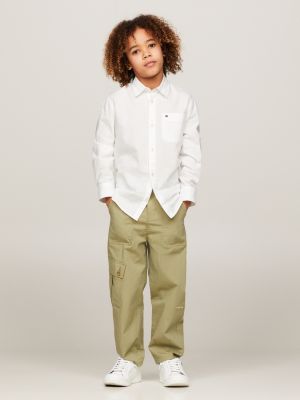 white regular fit hanfmix-hemd mit flag-stickerei für jungen - tommy hilfiger