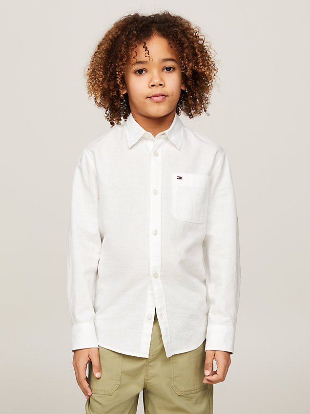camisa de cáñamo con logo bordado white de niños tommy hilfiger