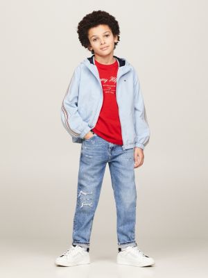 blue windjacke mit kapuze und tommy-tape für jungen - tommy hilfiger