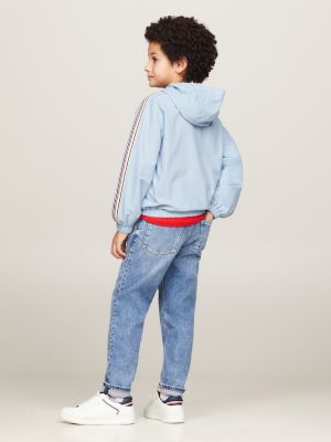 giacca a vento con cappuccio e nastro iconico blu da bambini tommy hilfiger