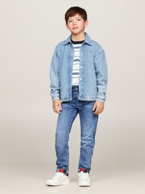 blue relaxed fit overshirt aus mid-wash-denim für jungen - tommy hilfiger