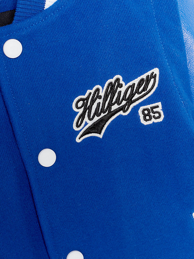 blue varsity zip-off sleeves script back logo bomber jacket for boys tommy hilfiger