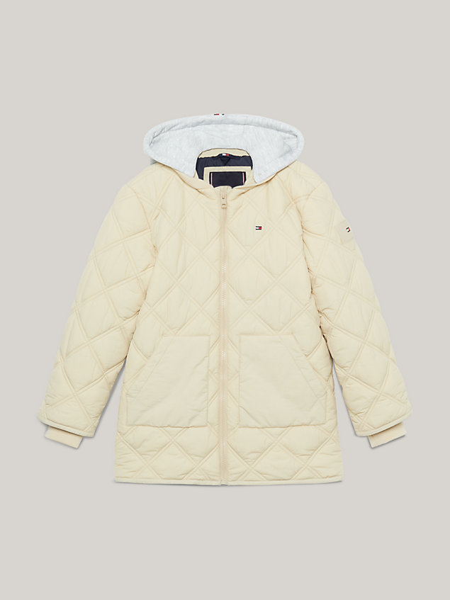 beige relaxed quilted hooded parka for boys tommy hilfiger