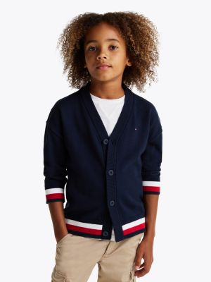 multi signature tape cardigan for boys tommy hilfiger