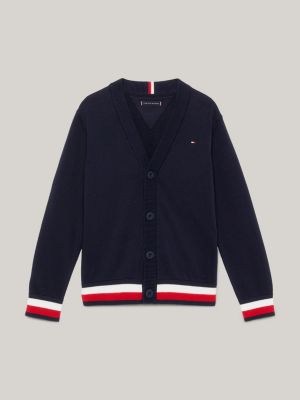 Tommy Hilfiger Hombre Cremallera Completa Azul Cárdigan Jersey Suéter TALLA  S