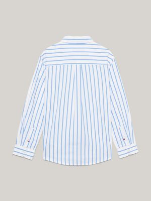 blue regular fit hemd mit aufgestickter flag für jungen - tommy hilfiger