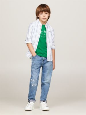 blue regular straight jeans mit used look für jungen - tommy hilfiger