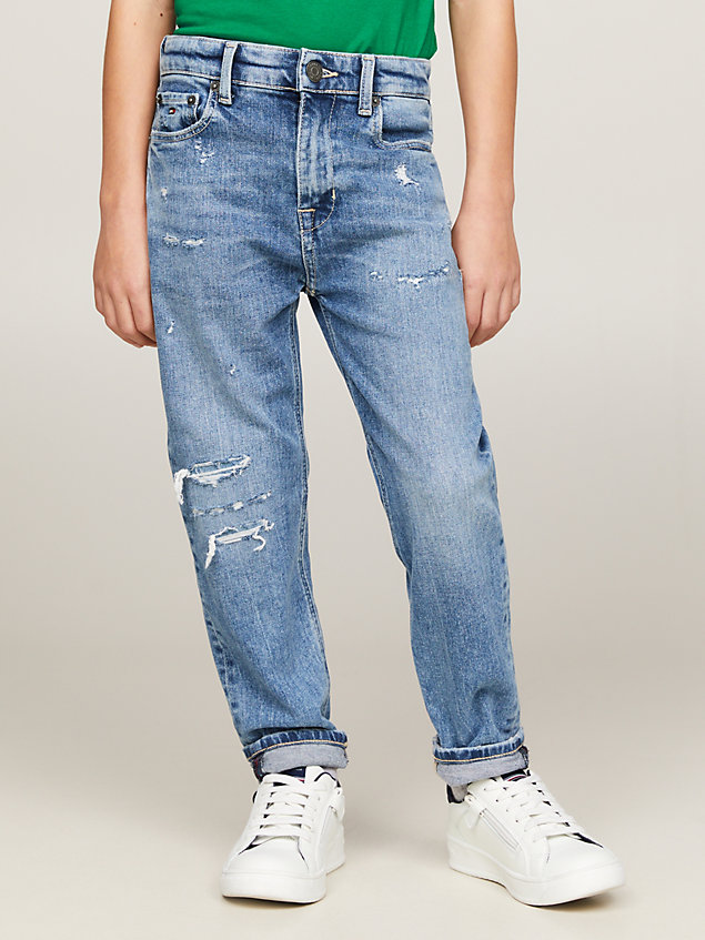 blue regular distressed straight jeans for boys tommy hilfiger