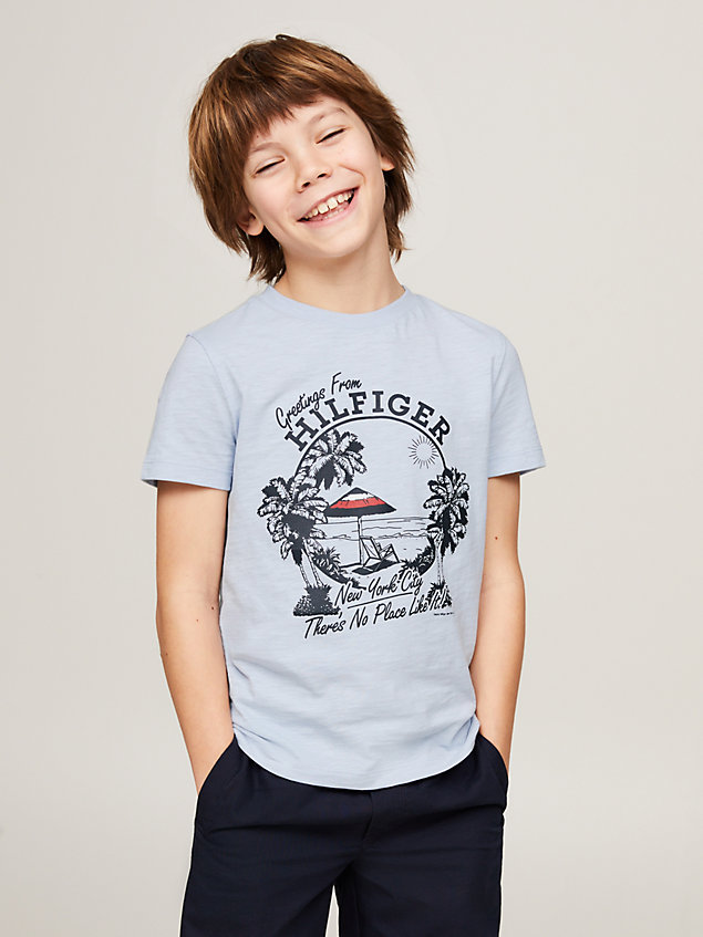 blue graphic print crew neck t-shirt for boys tommy hilfiger
