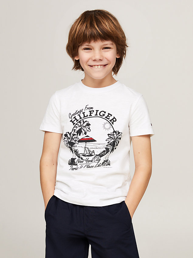 white graphic print crew neck t-shirt for boys tommy hilfiger