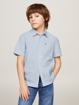 Seersucker Stripe Short Sleeve Shirt, Blue