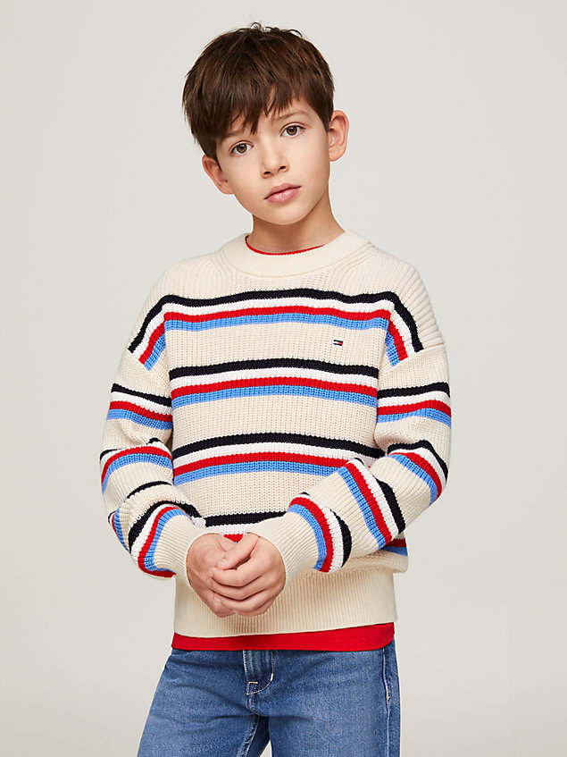 brown multicolour stripe jumper for boys tommy hilfiger