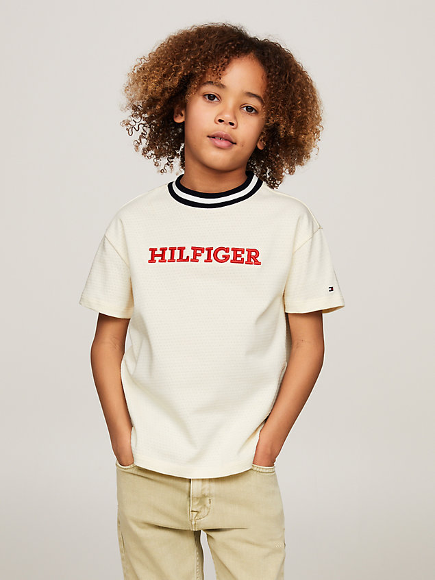 camiseta con monotipo hilfiger beige de niños tommy hilfiger