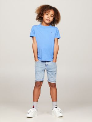 blue scanton skinny fit jeans-shorts mit fade-effekt für jungen - tommy hilfiger