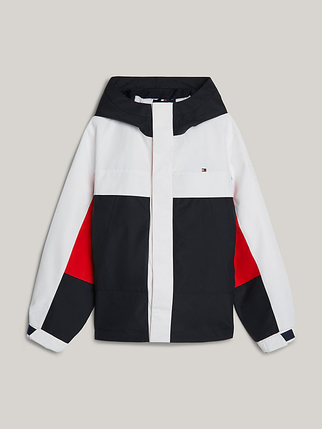 blue adaptive colour-blocked hooded relaxed jacket for boys tommy hilfiger
