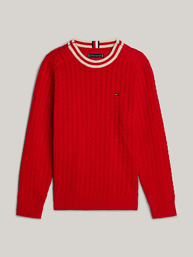 red adaptive kabelgebreide trui met ronde hals voor jongens - tommy hilfiger