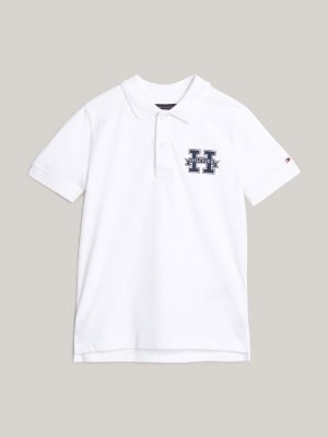 white regular fit varsity letter polo for boys tommy hilfiger