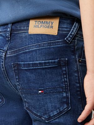 jeans scanton y slim fit con scoloriture blu da bambini tommy hilfiger