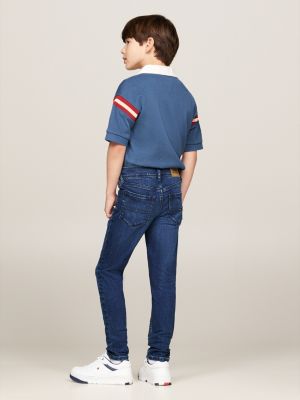 jeans scanton y slim fit con scoloriture blu da bambini tommy hilfiger