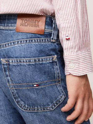 jean droit délavé à coutures contrastées bleu pour garçons tommy hilfiger