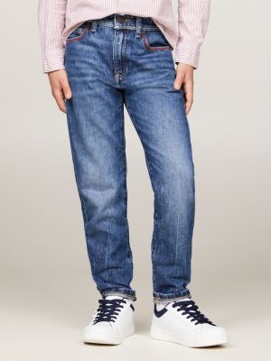 blue straight stitched pocket faded jeans for boys tommy hilfiger