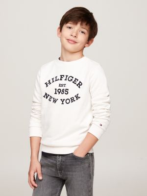 Hilfiger Monotype Flock Logo Sweatshirt White Tommy Hilfiger