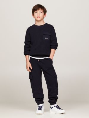 Hilfiger Monotype Waffle Cargo Joggers | Blue | Tommy Hilfiger