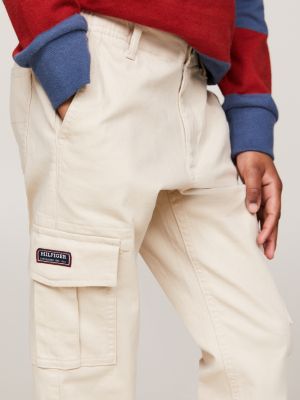 pantaloni cargo straight fit multitasche beige da bambini tommy hilfiger