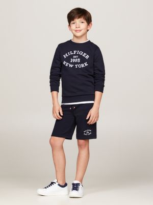 shorts sportivi hilfiger monotype con logo blu da bambini tommy hilfiger