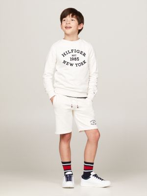 white hilfiger monotype flock logo sweat shorts for boys tommy hilfiger