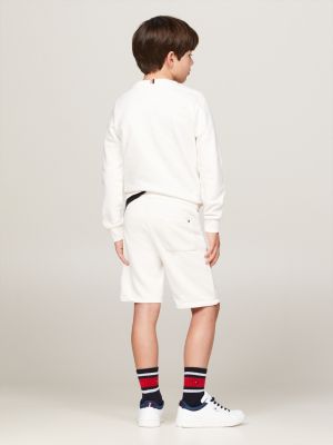 white hilfiger monotype flock logo sweat shorts for boys tommy hilfiger