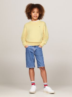 blue essential relaxed fit denim skater shorts for boys tommy hilfiger