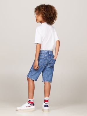 blue essential relaxed fit denim skater shorts for boys tommy hilfiger