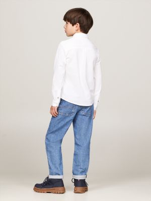 camicia regular fit in piqué bianco da bambini tommy hilfiger