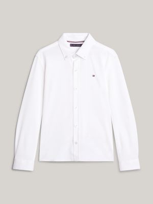 chemise coupe standard en piqué blanc pour garçons tommy hilfiger