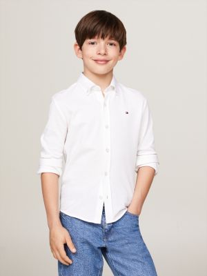 chemise coupe standard en piqué blanc pour garçons tommy hilfiger