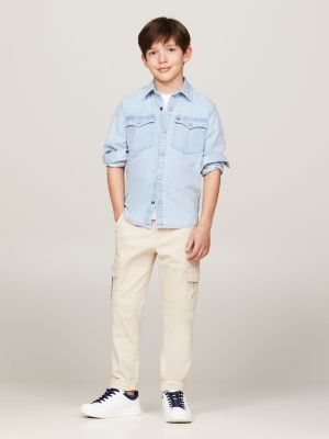 camicia regular fit con bottoni automatici blu da bambini tommy hilfiger