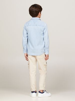 blue snap-button regular fit denim shirt for boys tommy hilfiger