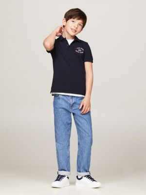 blue hilfiger monotype logo embroidery regular polo for boys tommy hilfiger