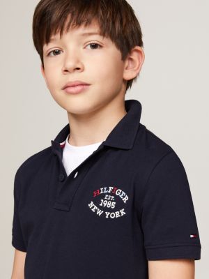 blue hilfiger monotype logo embroidery regular polo for boys tommy hilfiger