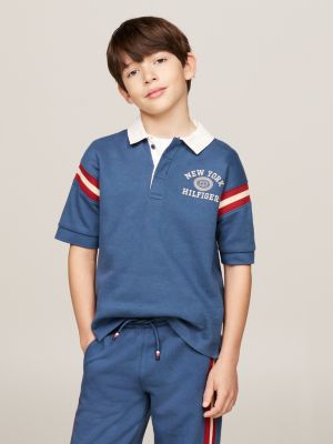 blue hilfiger monotype contrast stripe regular polo for boys tommy hilfiger