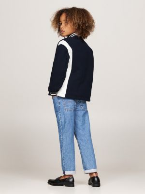 blue colour-blocked relaxed bomber jacket for boys tommy hilfiger