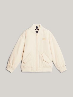 beige hilfiger monotype wattierte logo-bomberjacke für jungen - tommy hilfiger