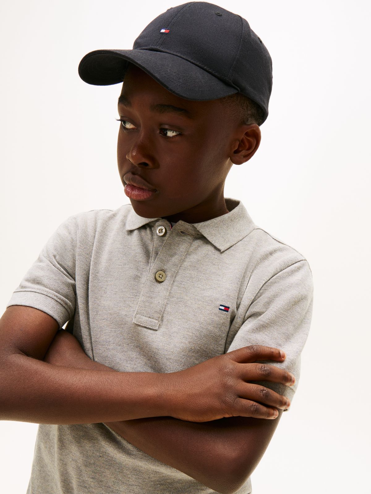 Essential Flag Embroidery Pique Polo Shirt — Grey