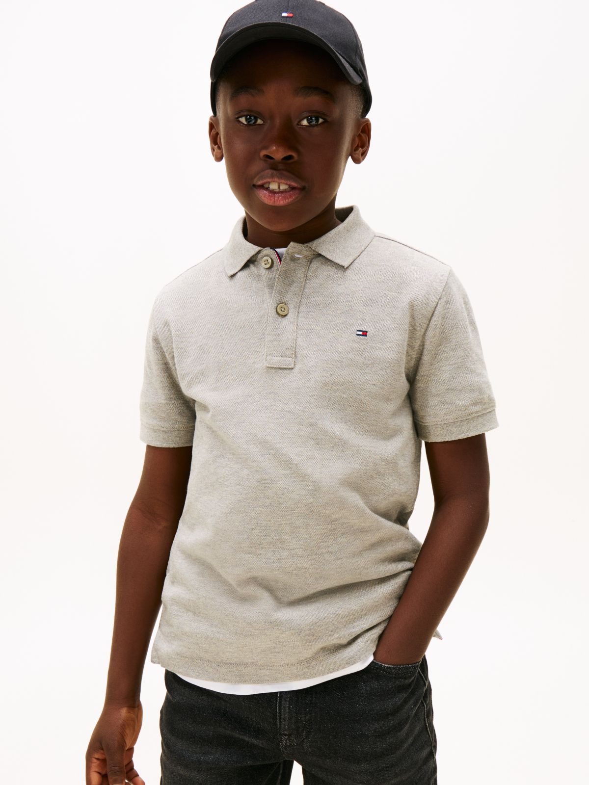 Essential Flag Embroidery Pique Polo Shirt — Grey