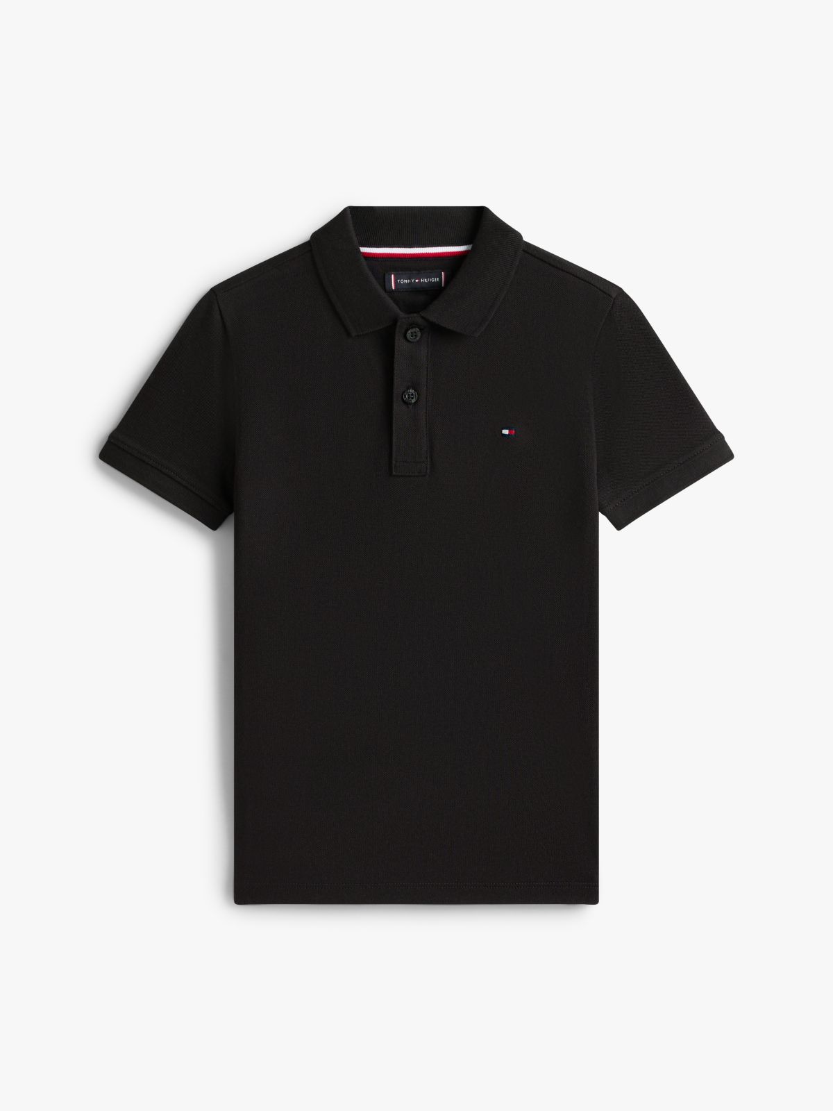 Essential Flag Embroidery Pique Polo Shirt — Black