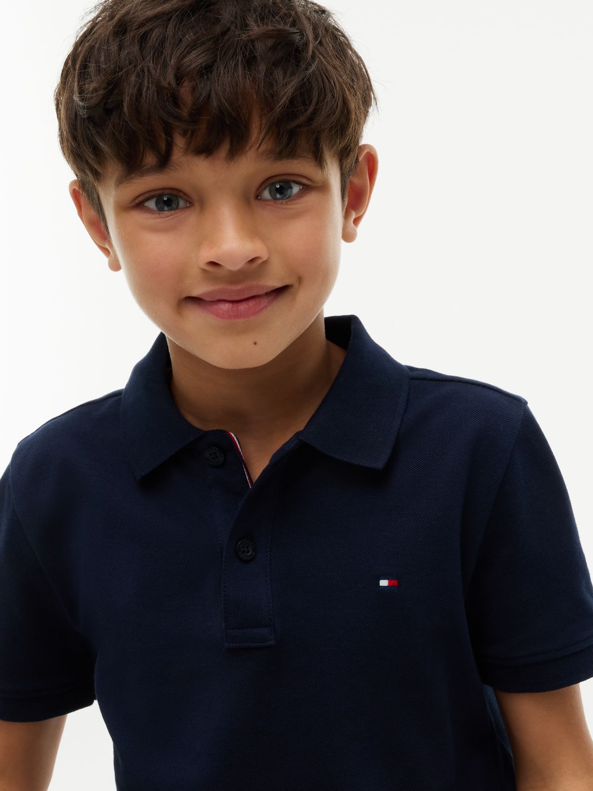 Essential Flag Embroidery Pique Polo Shirt — Blue