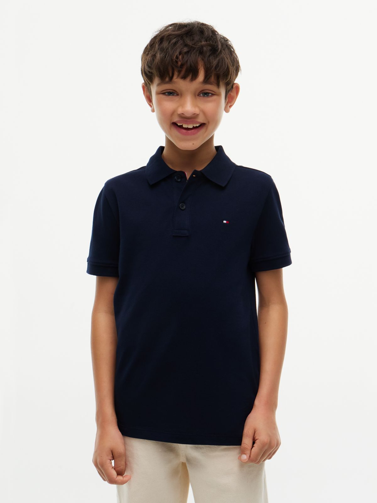 Essential Flag Embroidery Pique Polo Shirt — Blue