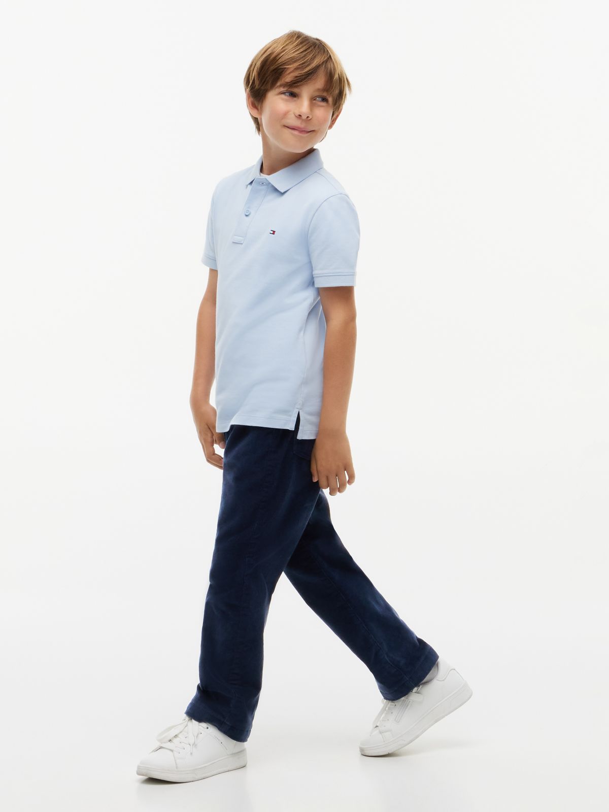 Essential Flag Embroidery Pique Polo Shirt — Blue