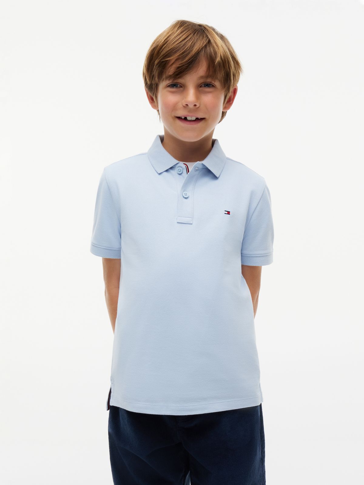 Essential Flag Embroidery Pique Polo Shirt — Blue
